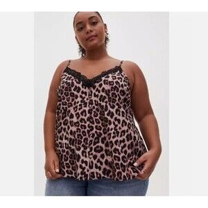 Torrid Women's Leopard Cami Top Size 2X Animal Print Camisole Black Lace Stappy